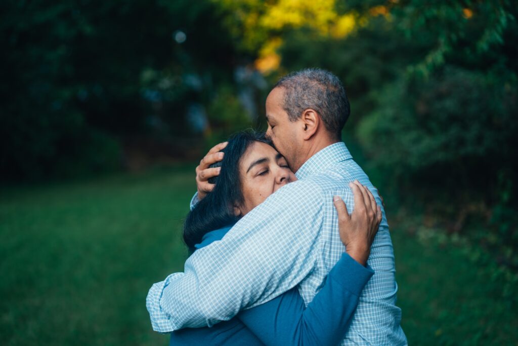Couple in emotional embrace 